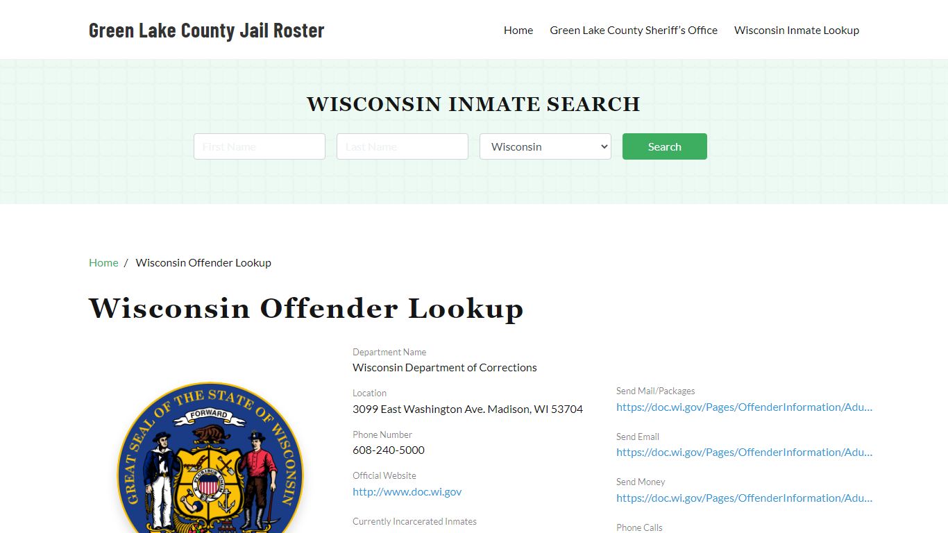 Wisconsin Inmate Search, Jail Rosters - Green Lake County Jail