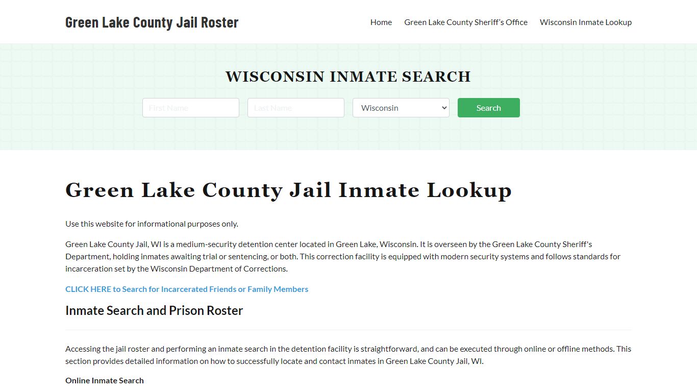 Green Lake County Jail Roster Lookup, WI, Inmate Search