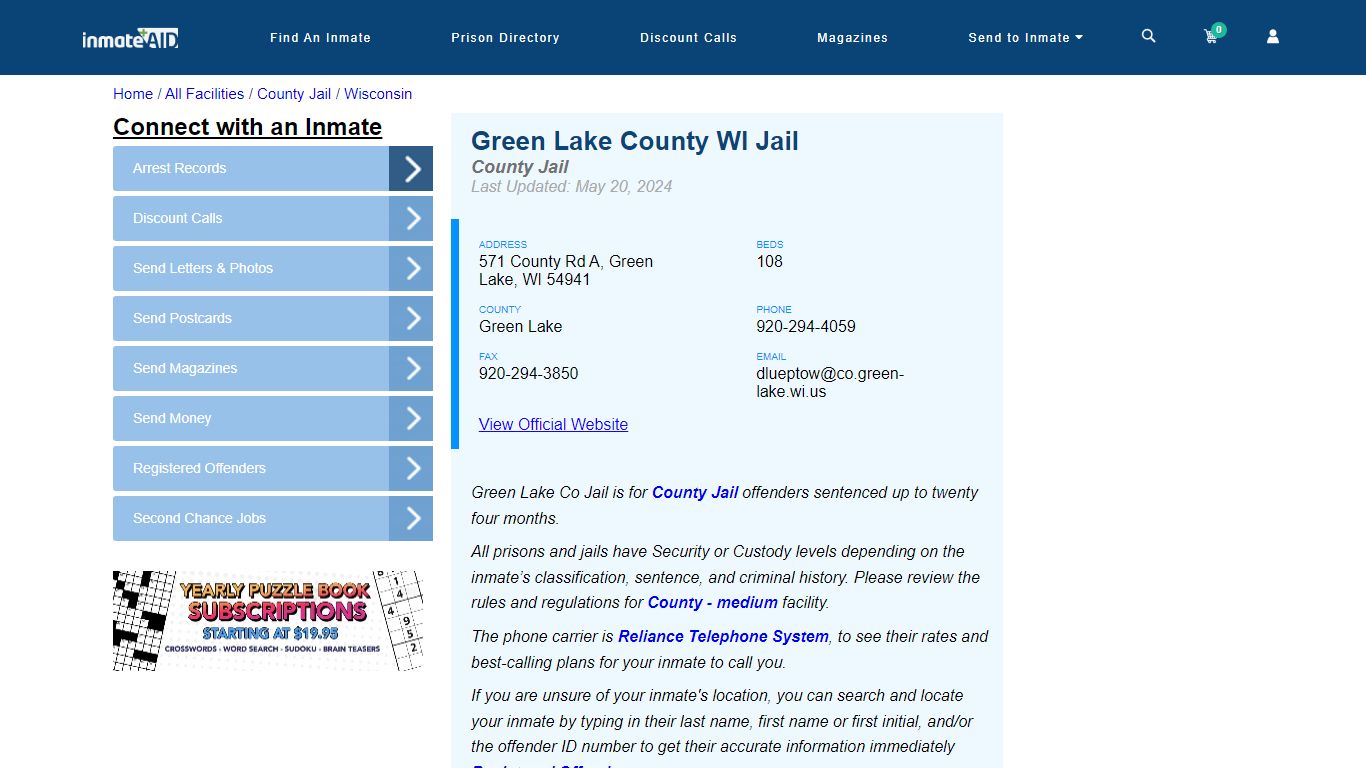 Green Lake County WI Jail - Inmate Locator